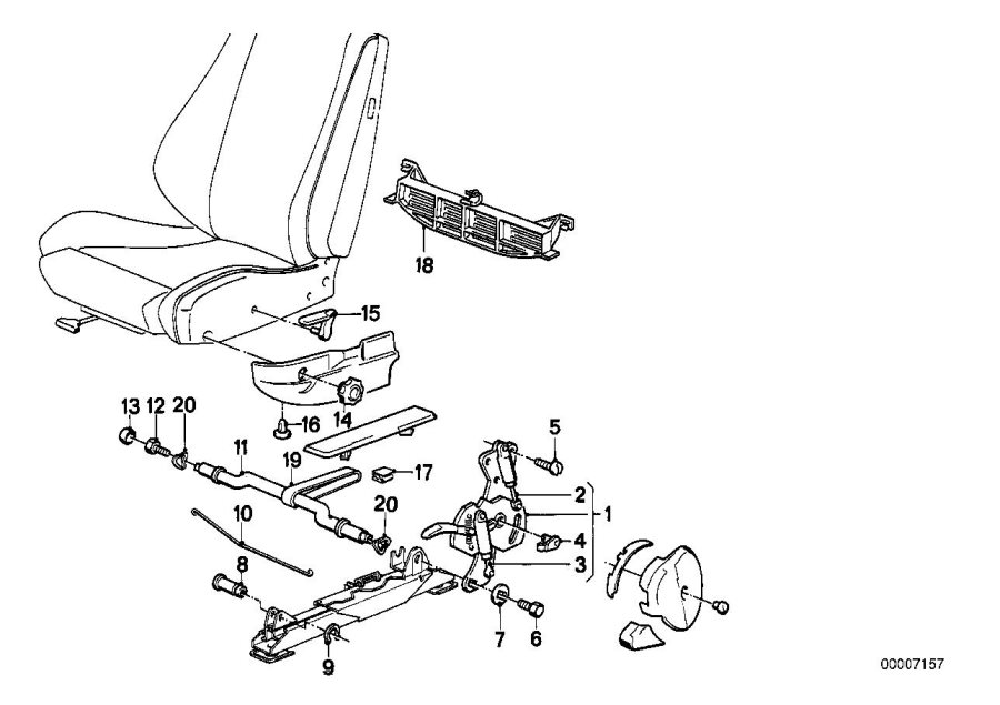 Diagram Reclining seat fitting for your 1985 BMW 318i Automatic Sedan 