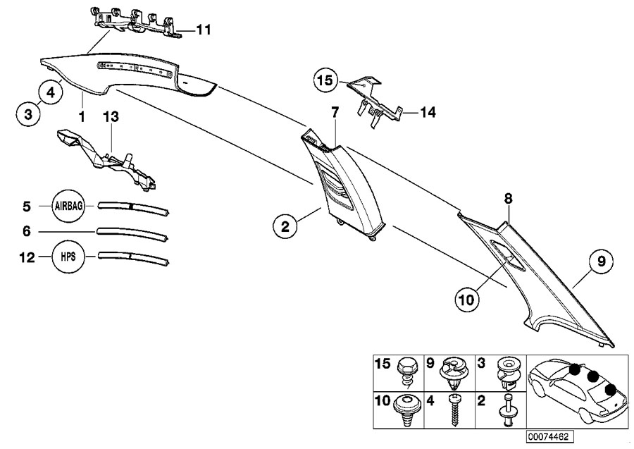 Diagram Trim panel a- / b- / c-column for your 2005 BMW 330Ci   