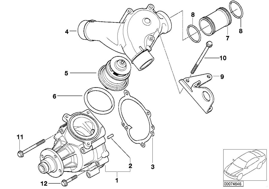 Diagram Waterpump - Thermostat for your BMW 540iP  