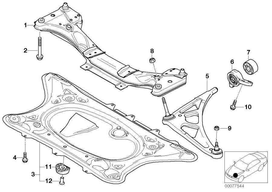 Diagram Front axle SUPPORT/WISHBONE for your BMW