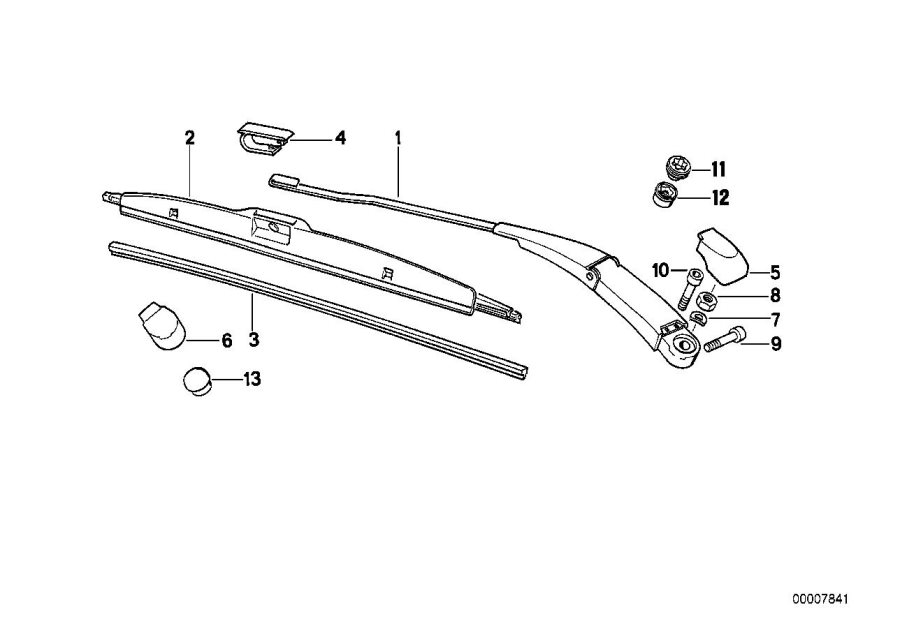 Diagram Single components for wiper arm for your 1988 BMW 535i   