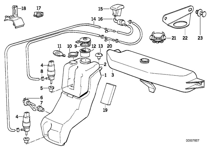 Diagram Single parts for windshield cleaning for your BMW