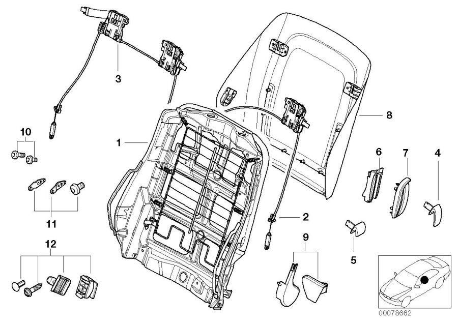 Diagram FRONT SEAT BACKREST FRAME/REAR PANEL for your BMW M3  