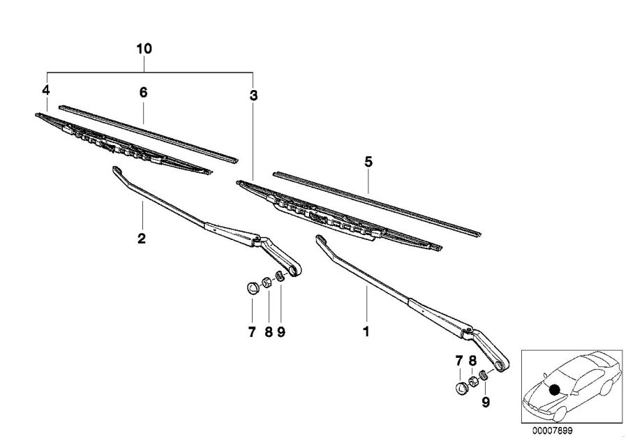 Diagram Single components for wiper arm for your 2005 BMW X3   
