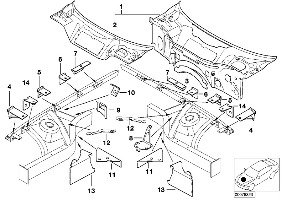 Diagram Front body parts for your 2012 BMW M6   