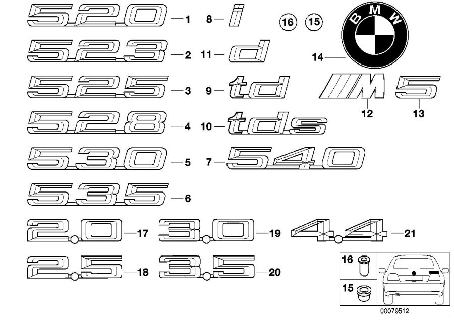 Diagram Emblems / letterings for your 1998 BMW 540i   