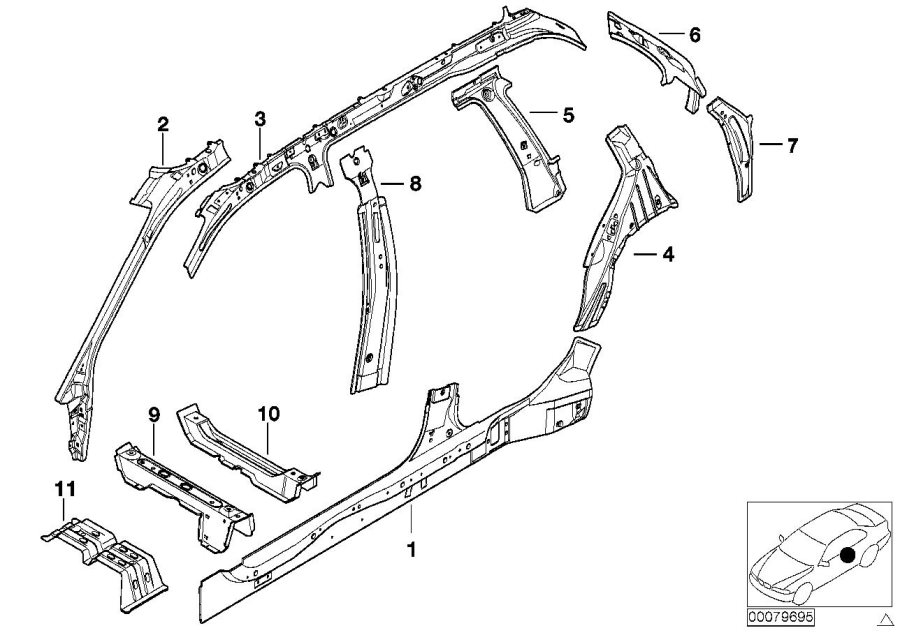 Diagram Single components for body-side frame for your BMW