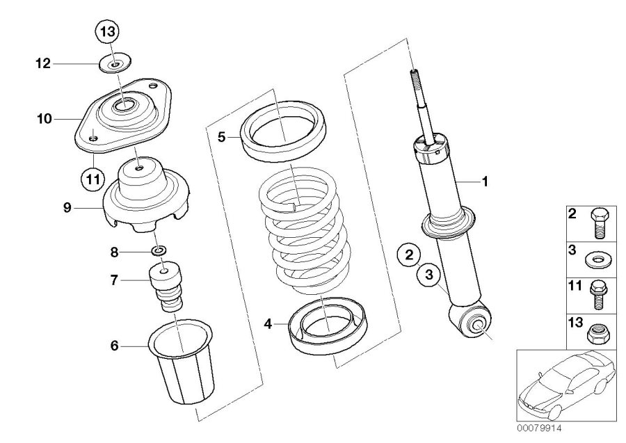 Diagram SINGLE COMPONENTS FOR REAR SPRING STRUT for your MINI