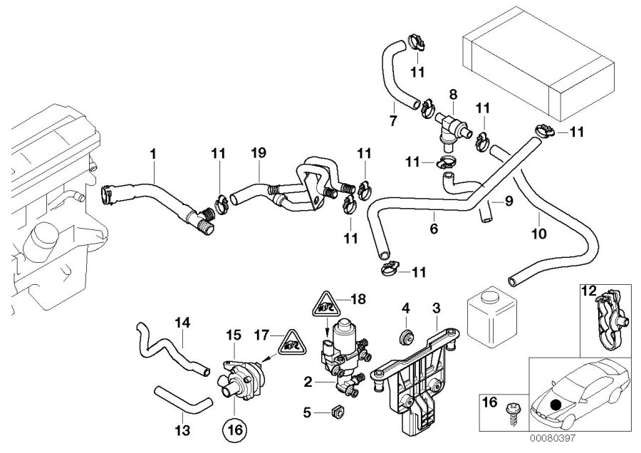 Diagram Water VALVE/WATER hose for your BMW