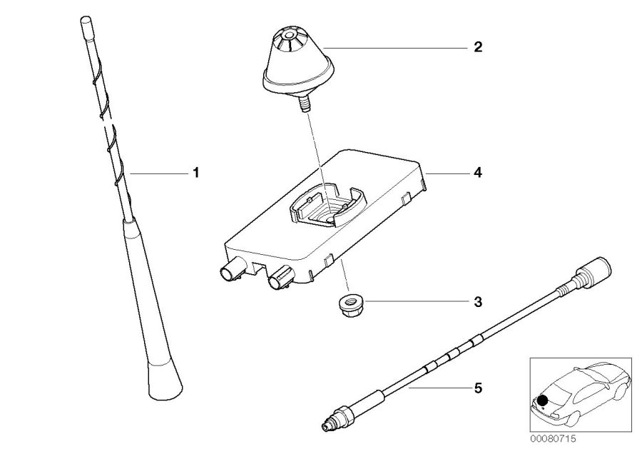 Diagram SINGLE PARTS F SIDE PANEL TELEPH.ANTENNA for your 1996 BMW 740i   