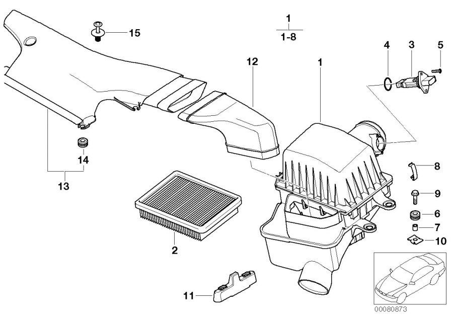 Diagram Intake silencer / Filter cartridge Intake silencer / Filter cartridge for your 2001 BMW M3 Coupe  