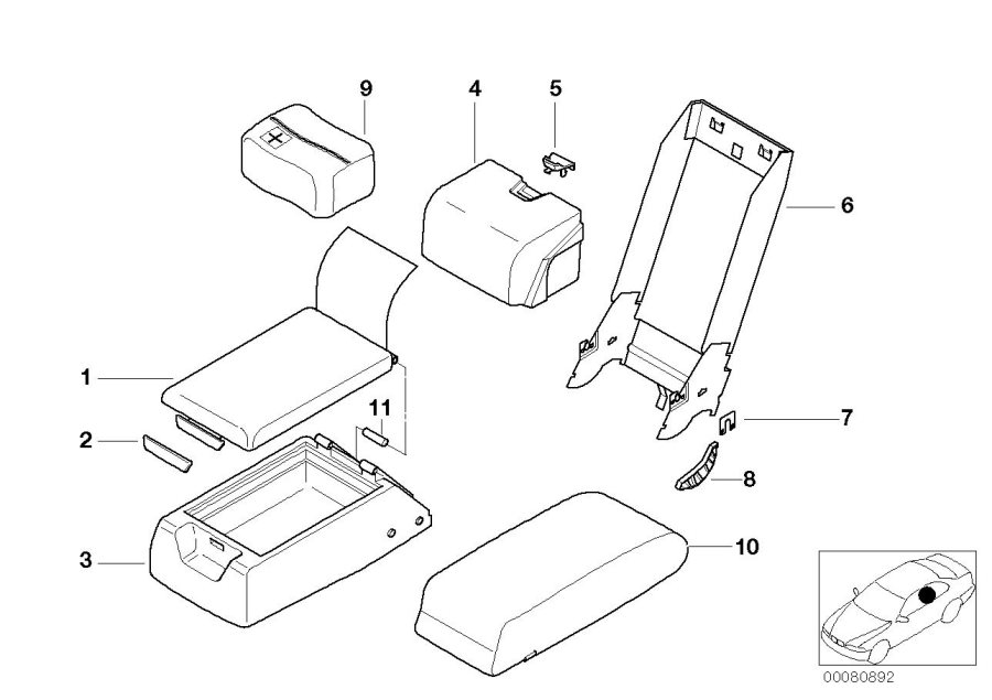 Diagram Rear seat center armrest for your 2010 BMW M6   