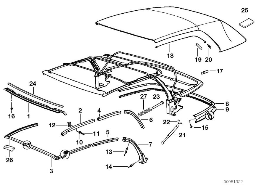 Diagram Folding top mounting parts for your 1996 BMW 328i   