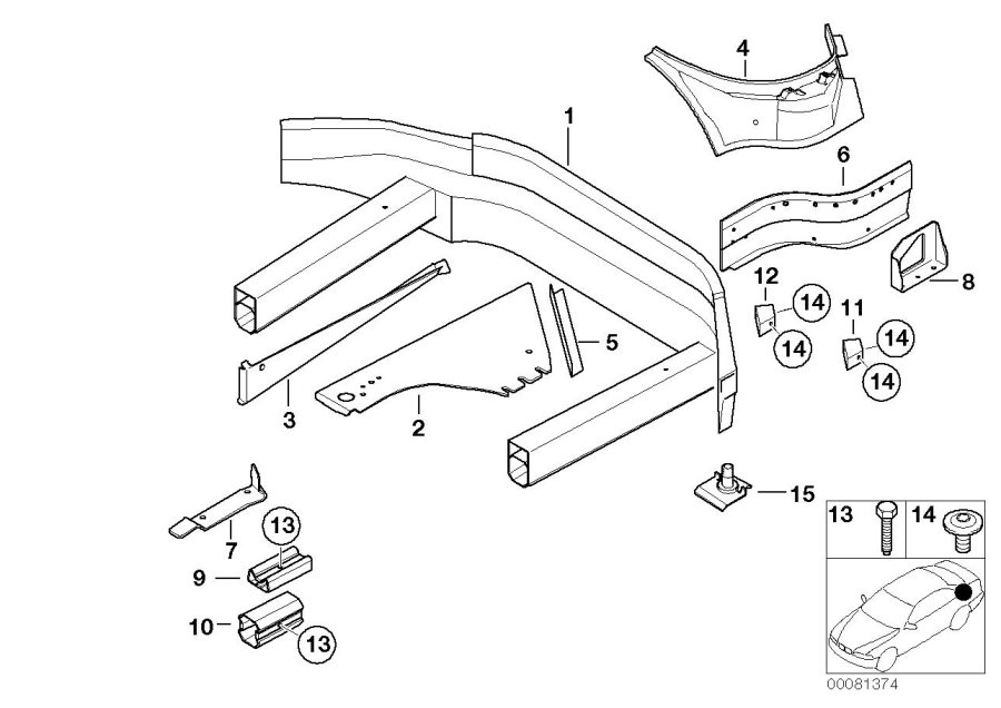 Diagram Mounting parts for trunk floor panel for your BMW