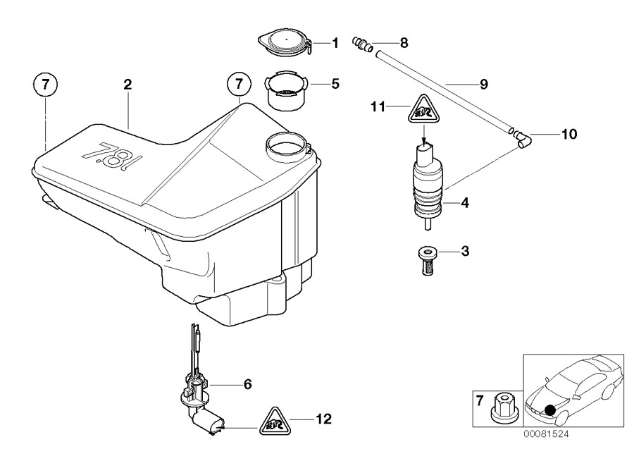 Diagram Windshield cleaning container for your BMW