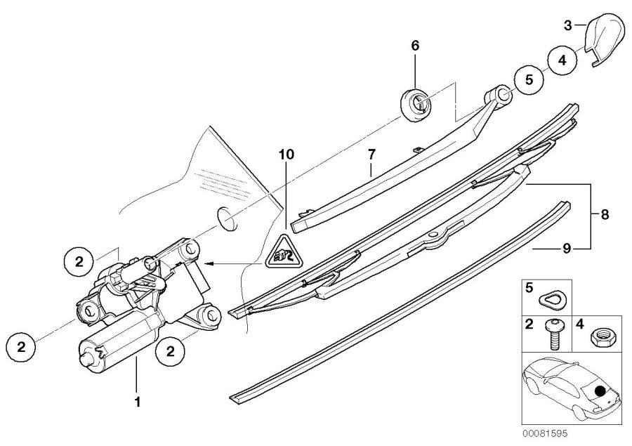 Diagram Single parts for rear window wiper for your 2000 BMW X5   