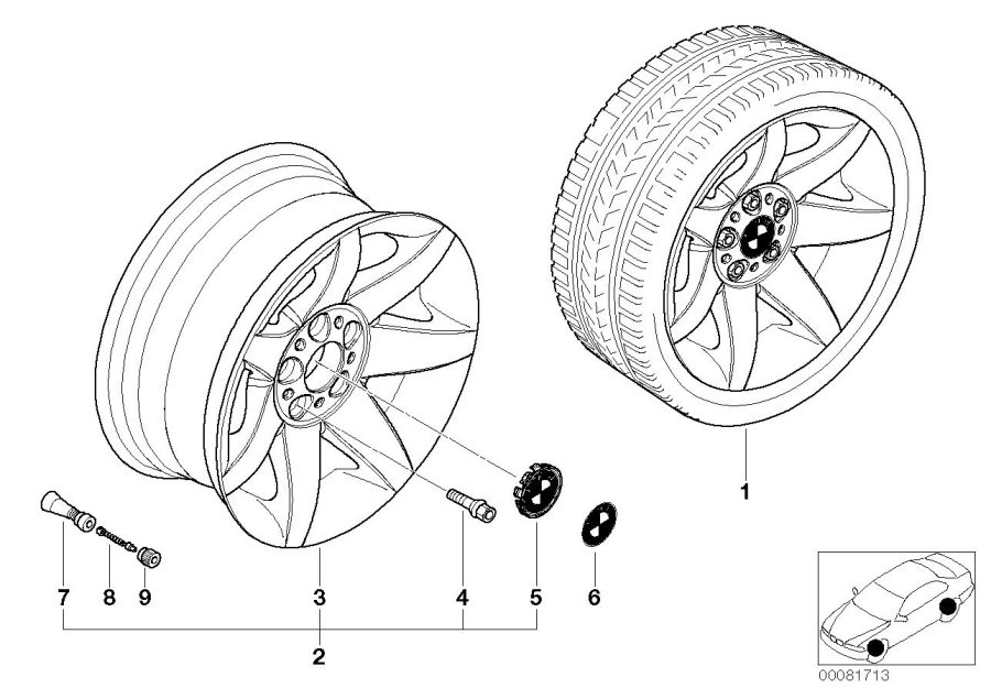 Diagram BMW la wheel, star spoke 81 for your 2001 BMW 540iP   