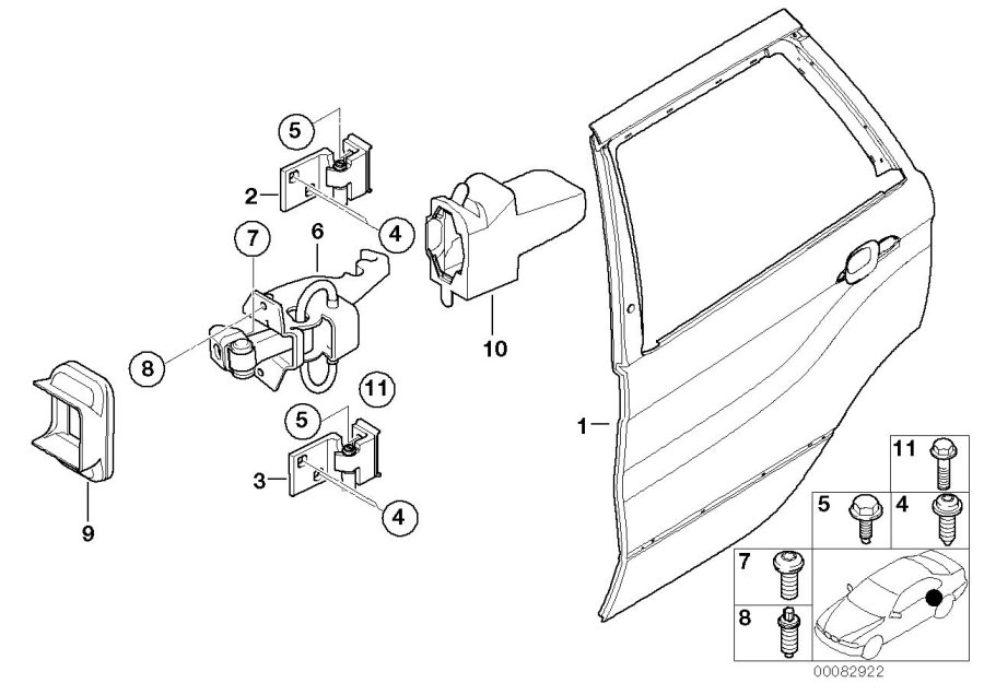 Diagram Rear door - hinge/door brake for your 1988 BMW M6   