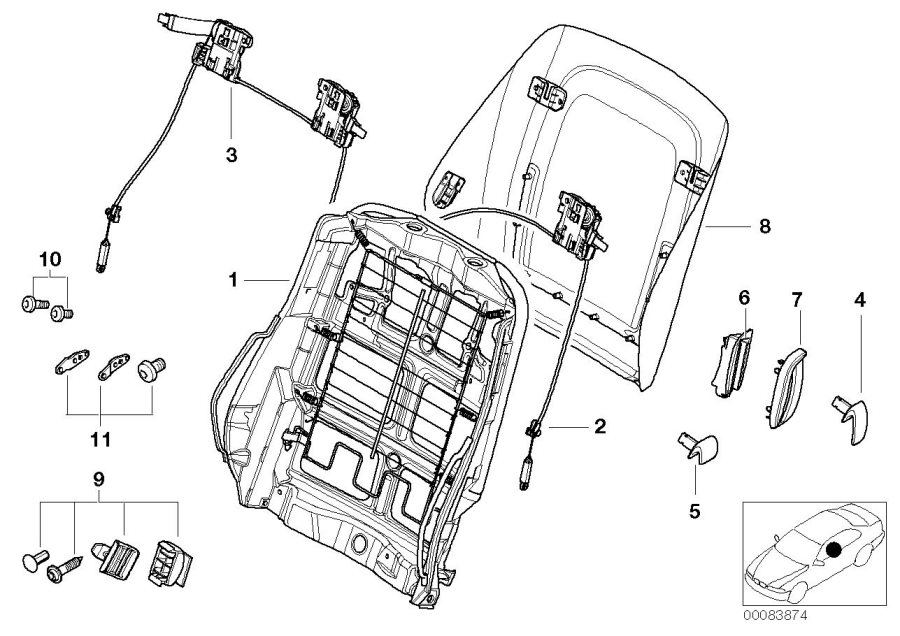 Diagram FRONT SEAT BACKREST FRAME/REAR PANEL for your 2008 BMW 328xi   