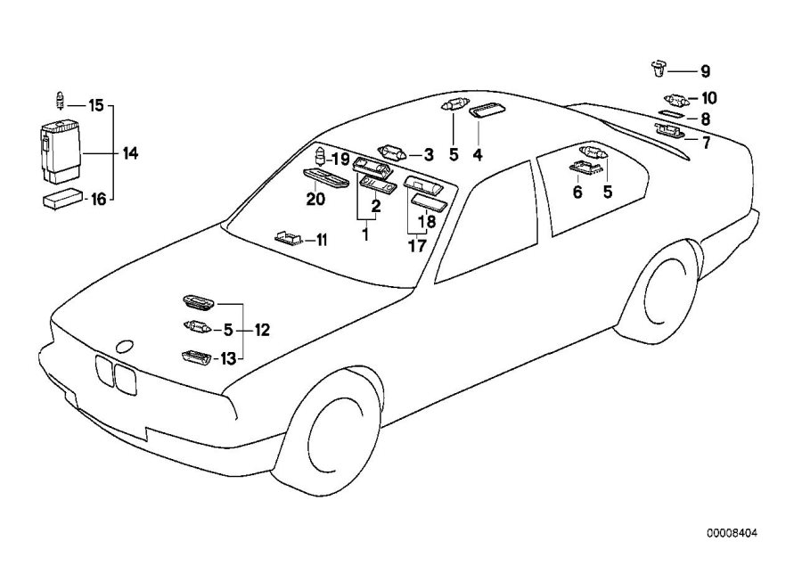 Diagram Various lamps for your 1996 BMW 540i Manual Sedan 