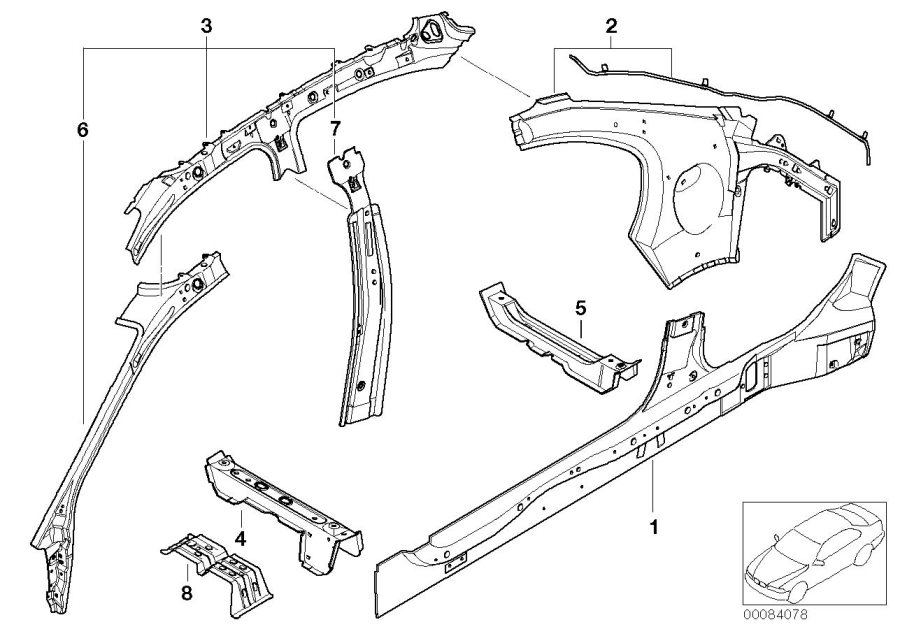 Diagram Single components for body-side frame for your BMW