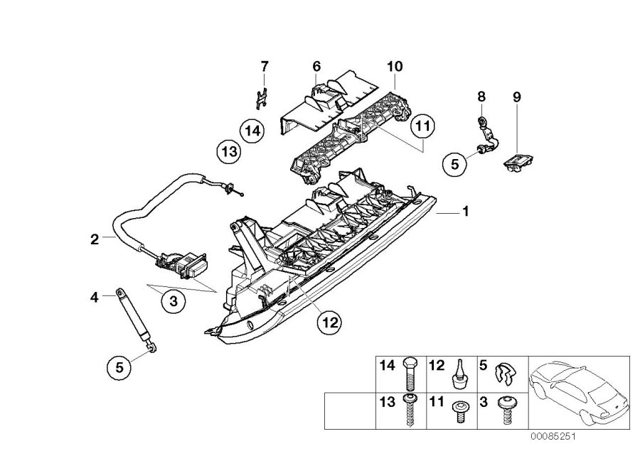 Le diagramme Boîte à gants avec airbag pour votre BMW