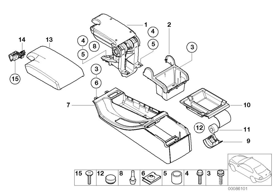 Diagram Center console/armrest,support,trim pan. for your 2008 BMW Z4   