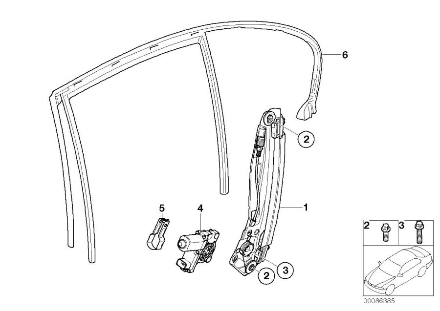 Diagram DOOR WINDOW LIFTING MECHANISM REAR for your BMW