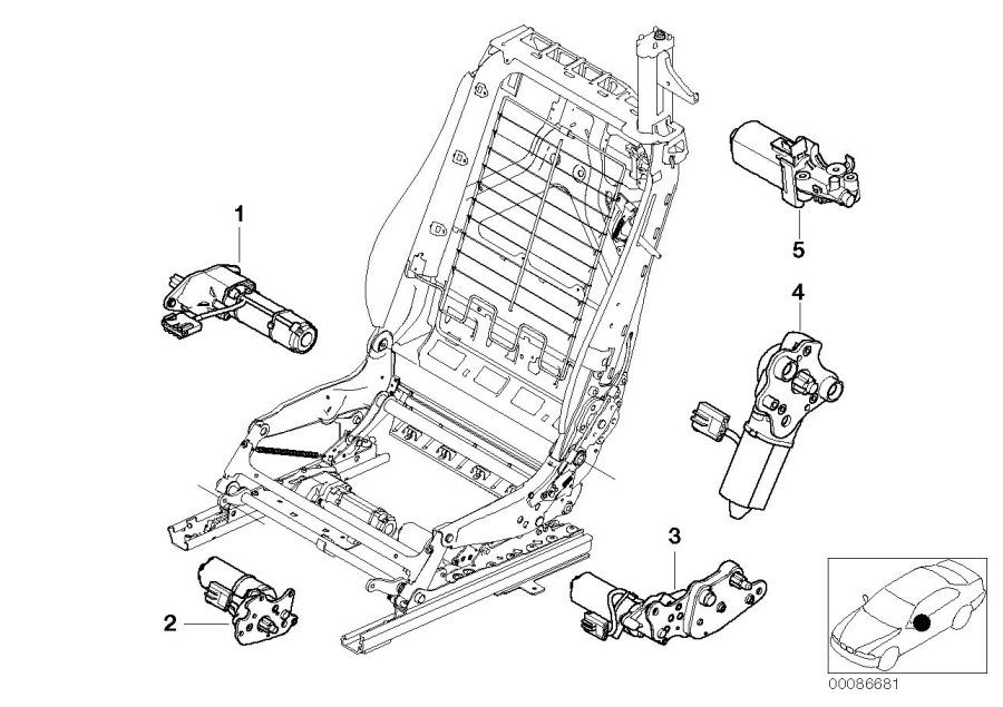 Diagram Seat, front, electrical and motors for your 1988 BMW M6   