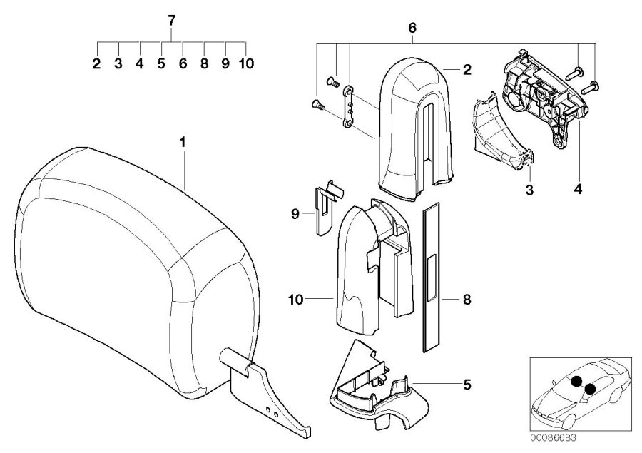 Diagram Seat, front, head restraint, base seat for your 2023 BMW X3  30eX 