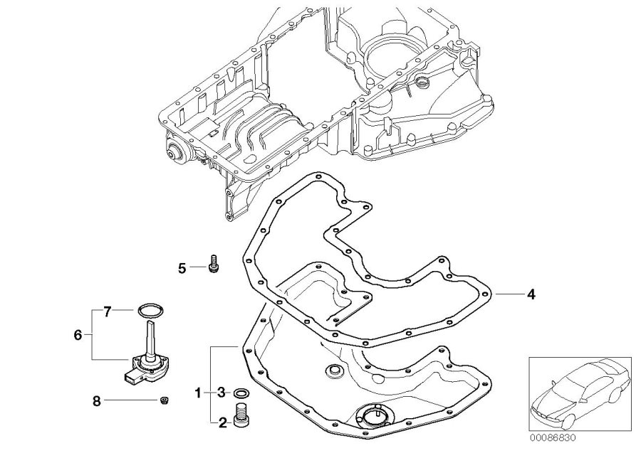 Diagram Oil pan bottom part, oil level indicator for your BMW