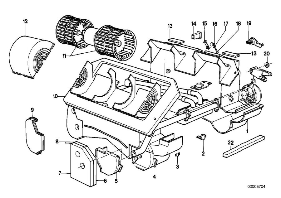 Diagram Housing parts, heater Behr for your 1981 BMW 320i Sedan Manual 