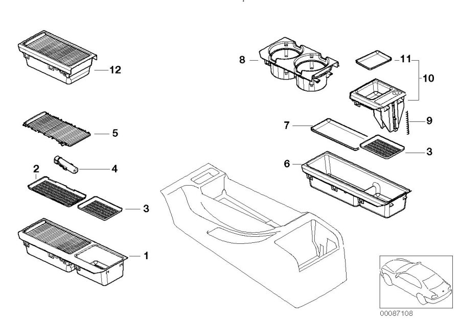 Le diagramme Pièces de montage de vide-poches pour votre BMW