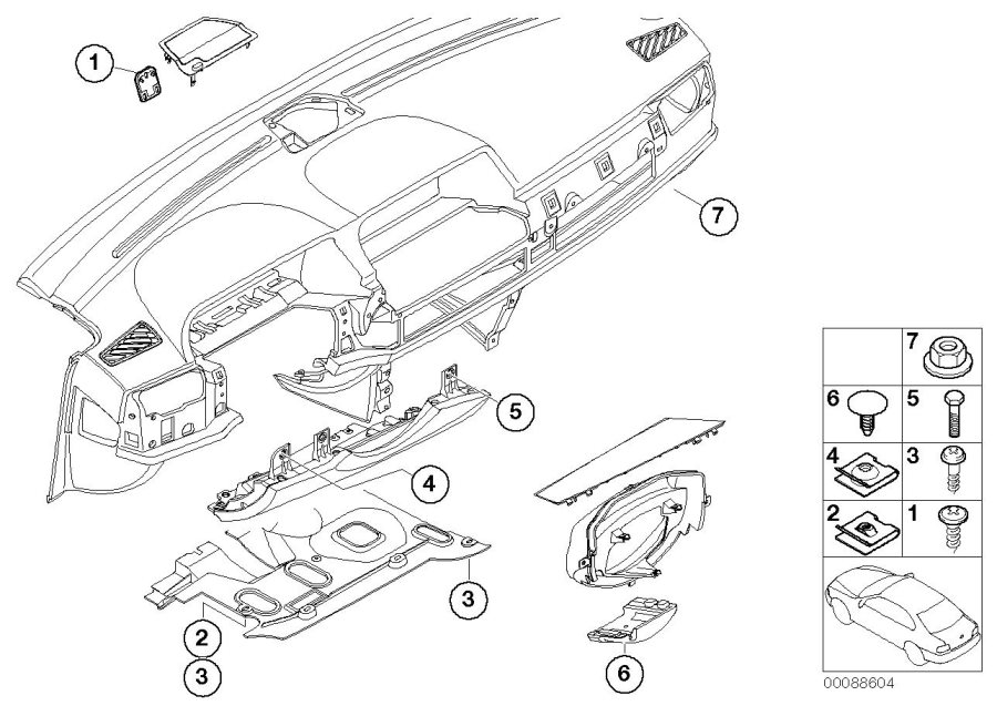 Diagram Mounting parts, instr. panel for your BMW