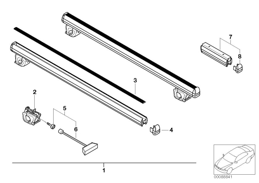 Diagram Railing carrier for your 2001 BMW X5   