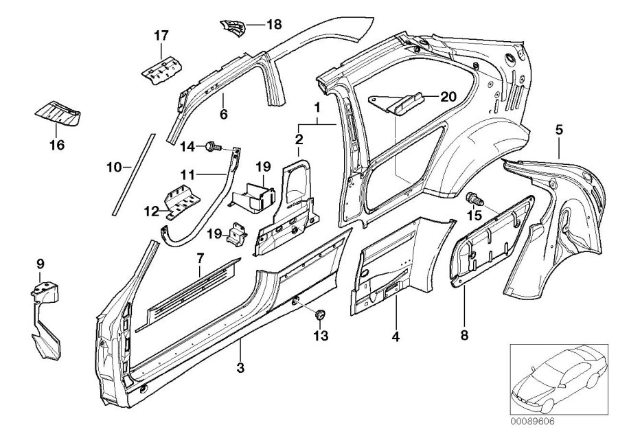 Le diagramme Pièces de carcasse latérale pour votre BMW