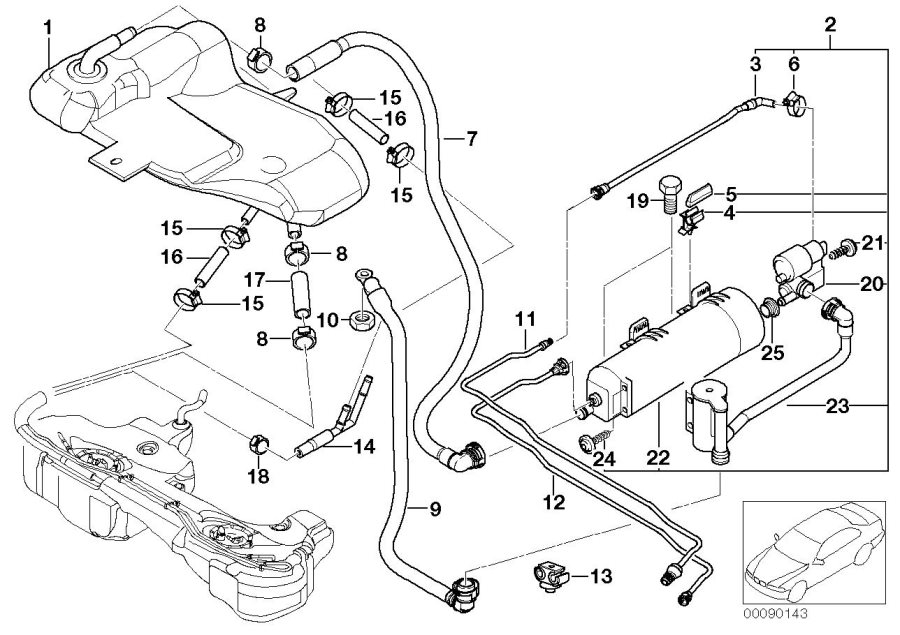 Diagram EXP.TANK/ACTIVATED CARBON CONTAINER for your 1998 BMW 328i Sedan Automatic 