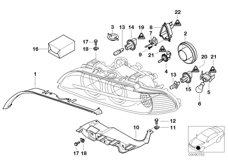 Diagram Single parts, xenon headlight for your BMW 540i  