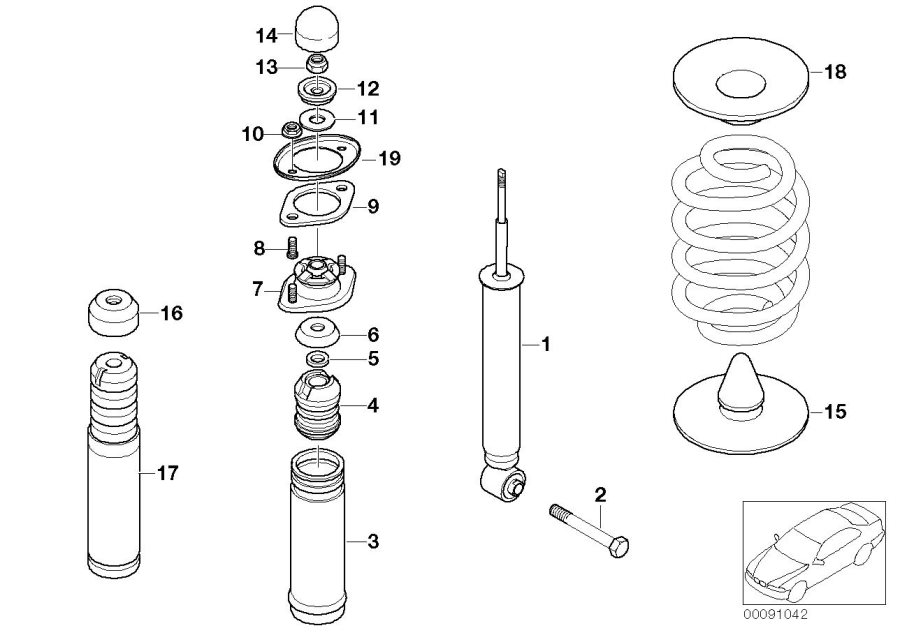 Diagram Rear spring strut mounting parts for your BMW 330xi  