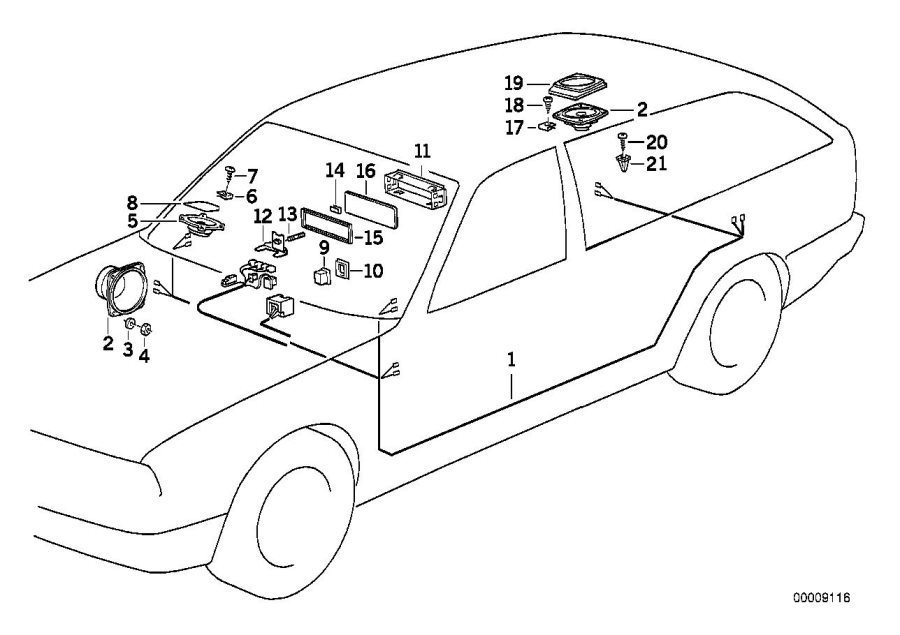 Le diagramme COMPOSANTS SYSTEME STEREOPHONIQUE pour votre BMW