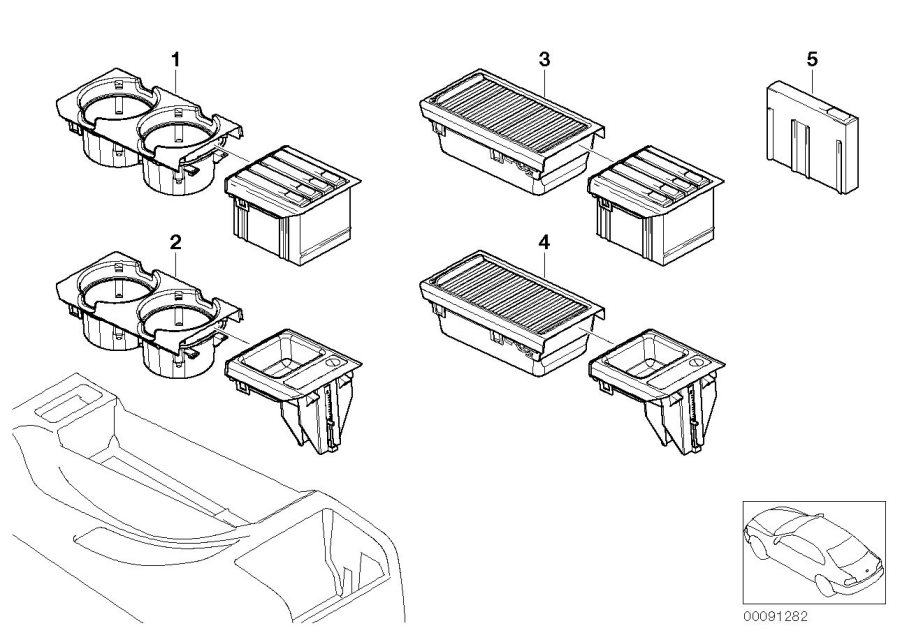 Le diagramme Porte-boîtes/boîte cassett./boît.monnaie pour votre BMW