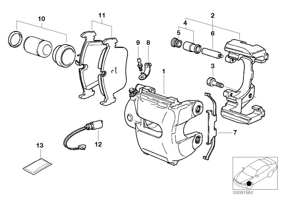 Diagram Front brake pad wear sensor for your 1982 BMW 320i   