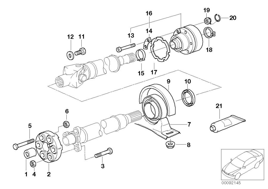 Diagram DRIVE SHAFT-CEN.BEARING-CONST.VEL.JOINT for your 1996 BMW