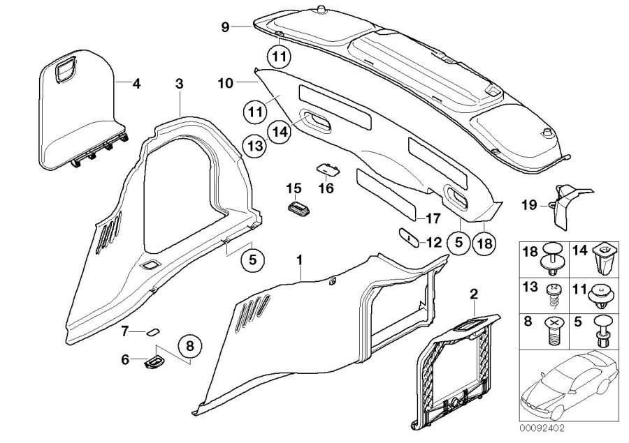 Le diagramme Habillage coffre-couvercle malle/hayon pour votre BMW