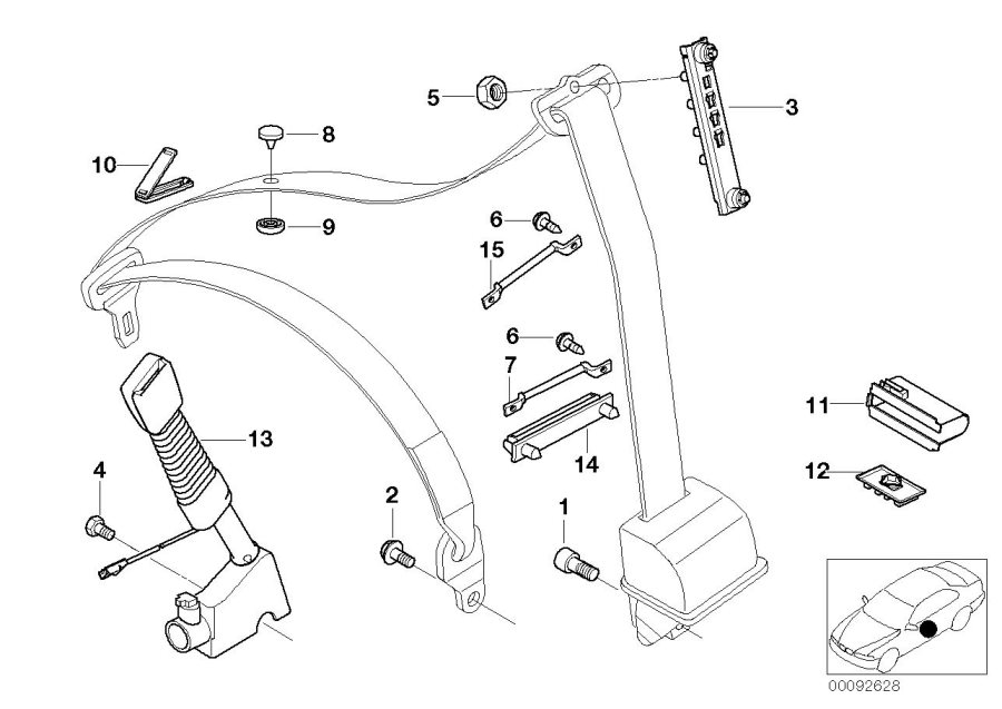 Diagram Front safety belt mounting parts for your BMW
