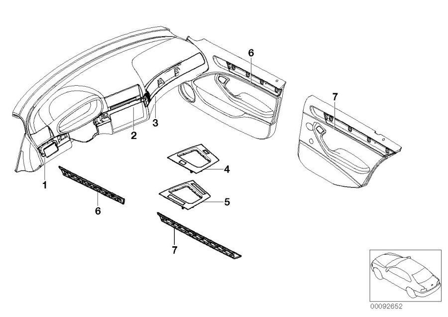 Diagram Retrof.,alumin. decor strips,titanium II for your 1998 BMW 328i   