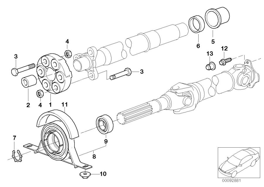 Diagram Drive shaft, single components, 4-WHEEL for your 2012 BMW M6   