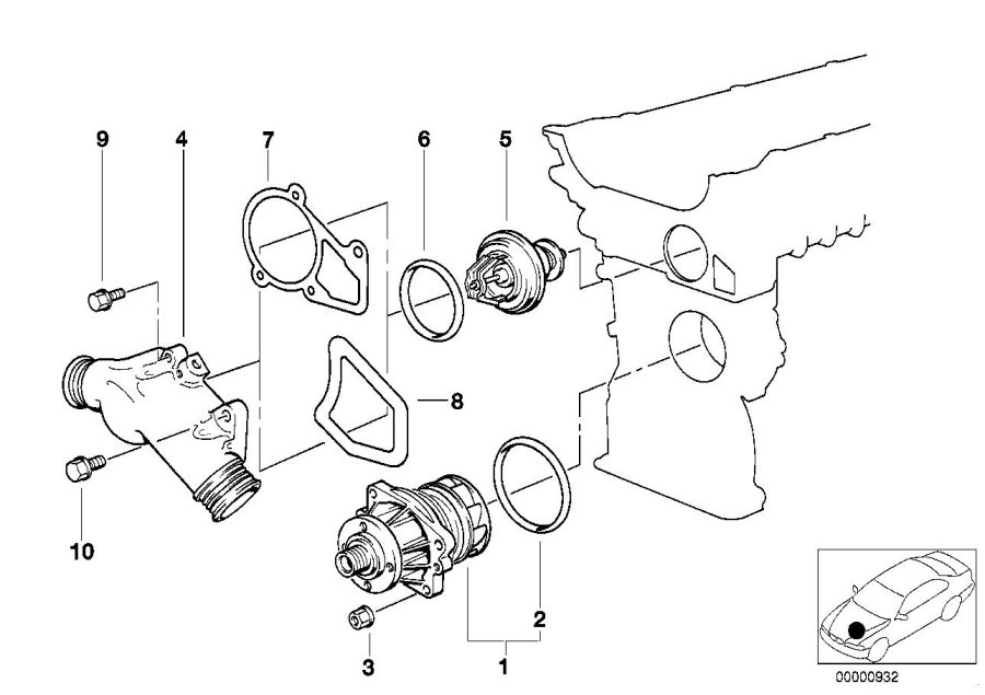 Diagram Waterpump - Thermostat for your 1994 BMW 320i   