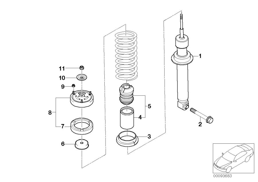 Diagram Rear spring strut mounting parts for your 2008 BMW 750Li   