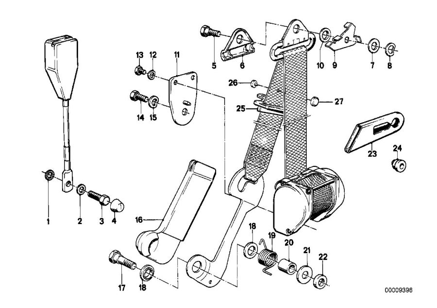 Diagram Front safety belt mounting parts for your BMW